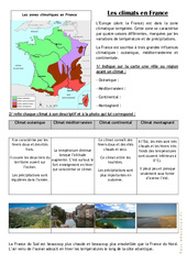 Les climats en France - Exercices : 5ème, 6ème Harmos - PDF à imprimer