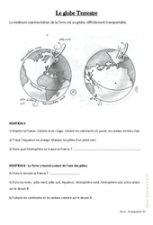 Le globe Terrestre - Exercices : 5ème Harmos - PDF à imprimer