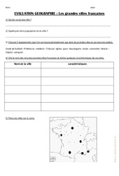 Grandes villes françaises - Examen Evaluation : 6ème, 7ème Harmos - PDF à imprimer