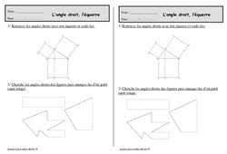 Angle droit - Equerre - Exercices de géométrie : 4ème Harmos - PDF à imprimer