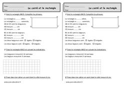 Carré - Rectangle - Exercices de géométrie : 4ème Harmos - PDF à imprimer