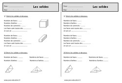 Cubes , pavés, pyramides, cônes, cylindres - Exercices sur les solides : 4ème Harmos - PDF à imprimer