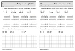 Opération - Exercices - Bien poser une opération : 4ème Harmos - PDF à imprimer