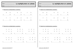 Multiplication en colonne - Exercices - Calcul : 4ème Harmos - PDF à imprimer