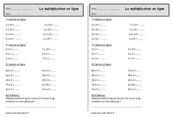 Multiplication en ligne - Exercices de calcul : 4ème Harmos - PDF à imprimer