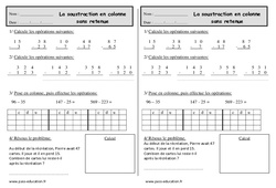 Soustraction en colonne sans retenue - Exercices - Calcul : 4ème Harmos - PDF à imprimer