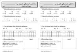 Soustraction en colonne avec retenue - Exercices  : 4ème Harmos - PDF à imprimer