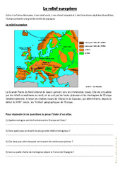 Relief et paysages d'europe - Exercices géographie  : 6ème, 7ème Harmos - PDF à imprimer