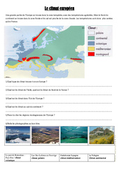 Le climat européen - Exercices géographie  : 6ème, 7ème Harmos - PDF à imprimer