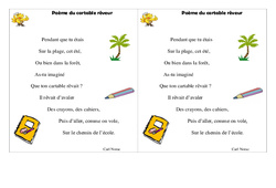 Poème du cartable rêveur - Poésie sur la rentrée : 5ème Harmos - PDF à imprimer