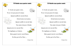 À l'école aux quatre vents - Les saisons - Poésie : 5ème Harmos - PDF à imprimer