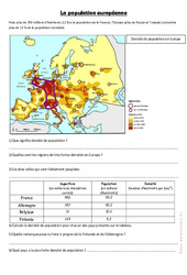 La population européenne - Document, questions - géographie  : 6ème, 7ème Harmos - PDF à imprimer