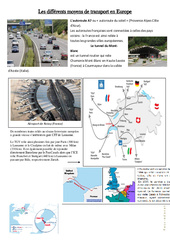 Les différents moyens de transport en Europe - Exercices  - Documents et questions : 6ème, 7ème Harmos - PDF à imprimer