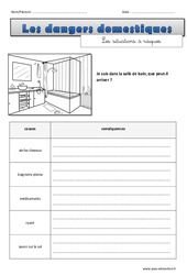 Risques dans la salle de bain - Exercices sur les dangers domestiques : 6ème, 7ème Harmos - PDF à imprimer