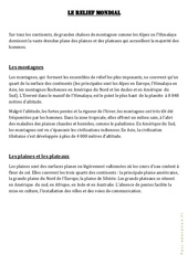 Relief dans le monde - Cours, Leçon géographie  : 6ème, 7ème Harmos - PDF gratuit à imprimer