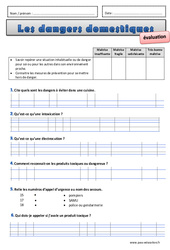 Dangers domestiques - Examen Evaluation : 6ème, 7ème Harmos - PDF à imprimer