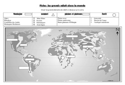 Les grands reliefs - Exercices carte - Géographie  : 6ème, 7ème Harmos - PDF à imprimer