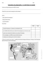 Reliefs dans le monde - Examen Evaluation : 6ème, 7ème Harmos - PDF à imprimer