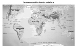 Carte des ensembles de relief sur la Terre - Géographie : 6ème, 7ème Harmos - PDF à imprimer