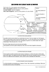 les zones de climat dans le monde - Exercices géographie  : 6ème, 7ème Harmos - PDF à imprimer