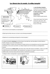 Le milieu tempéré - Exercices géographie  - Les climats dans le monde : 6ème, 7ème Harmos - PDF à imprimer