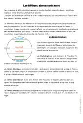 Climats sur terre - Cours, Leçon géographie : 6ème, 7ème Harmos - PDF gratuit à imprimer