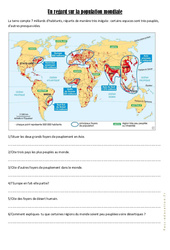 La population mondiale - Exercices géographie : 6ème, 7ème Harmos - PDF à imprimer