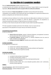 La répartition de la population mondiale - Cours, Leçon géographie : 6ème, 7ème Harmos - PDF gratuit à imprimer