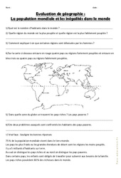 Population mondiale - Examen Evaluation : 6ème, 7ème Harmos - PDF à imprimer