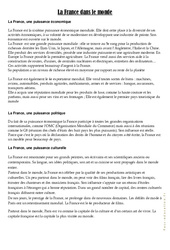 La France dans le monde - Cours, Leçon géographie : 6ème, 7ème Harmos - PDF gratuit à imprimer