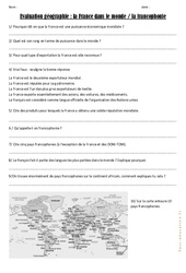 La France dans le monde - La francophonie - Examen Evaluation : 6ème, 7ème Harmos - PDF à imprimer