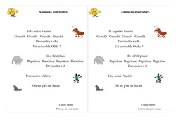 Animaux gonflables - Poésie animaux : 4ème Harmos - PDF à imprimer