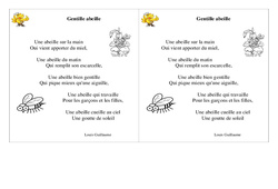 Gentille abeille - Poésie animaux - Français : 4ème Harmos - PDF à imprimer