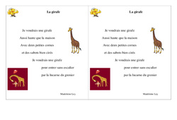 La girafe - Poésie animaux - Français : 4ème Harmos - PDF à imprimer