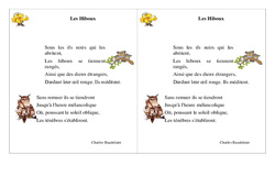 Les Hiboux - Poésie animaux - Français : 4ème Harmos - PDF à imprimer