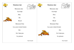 Monsieur chat - Poésie animaux - Français : 4ème Harmos - PDF à imprimer