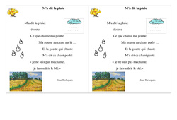 Poésie - M'a dit la pluie -   Français : 4ème Harmos - PDF à imprimer