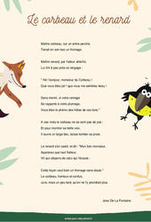 Le corbeau et le renard - Jean De La Fontaine - Fable : 5ème, 6ème, 7ème Harmos - PDF à imprimer