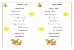 Maman je t'aime - Fête des mères - Poème et poésie : 4ème Harmos - PDF à imprimer