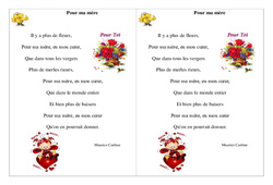 Pour ma mère - Maurice Carême - Fête des mères- Fiches  - Poème et poésie : 4ème Harmos - PDF à imprimer