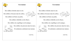 Une maman - Fête des mères - Poème et poésie : 4ème Harmos - PDF à imprimer