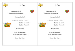 À Papa - Poésie, poème - Fête des pères : 4ème Harmos - PDF à imprimer