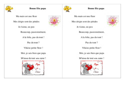 Poésie, poème - Fête des pères - Bonne fête papa - 2 : 4ème Harmos - PDF à imprimer