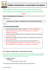 Origine,transformation et conservation des aliments - Fiche de préparation - Séquence  : 6ème, 7ème Harmos - PDF à imprimer