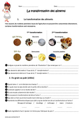 Transformation des aliments - Exercices : 6ème, 7ème Harmos - PDF à imprimer