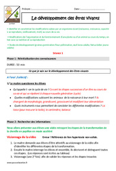 Développement des êtres vivants - Fiche de préparation : 6ème, 7ème Harmos - PDF à imprimer