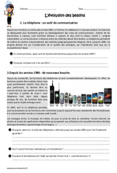 Evolution des besoins - Exercices sur le téléphone : 6ème, 7ème Harmos - PDF à imprimer