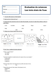 Etats de l'eau - Examen Evaluation : 4ème Harmos - PDF à imprimer