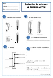 Thermomètre - Examen Evaluation : 4ème Harmos - PDF à imprimer