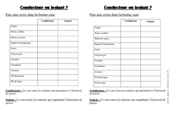 Conducteur ou isolant - Electricité - Exercices - La matière - Sciences : 4ème Harmos - PDF à imprimer